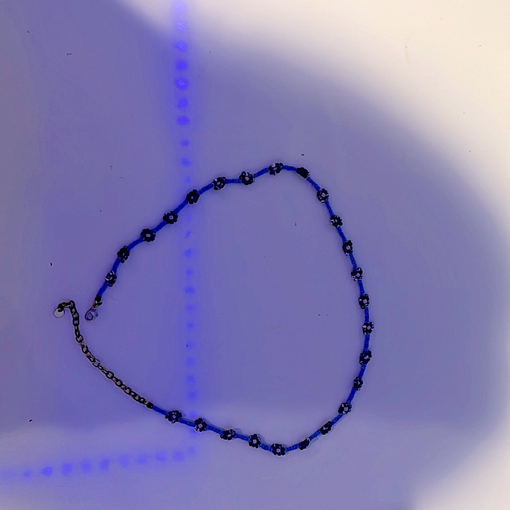 Blue Flower Beaded Necklace